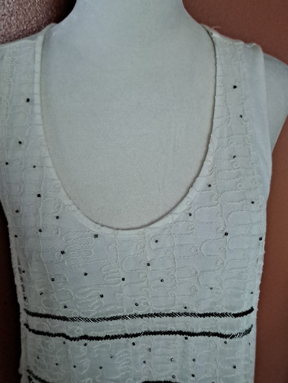 Robert Rodriguez White Tank Top with Black Accent Beading